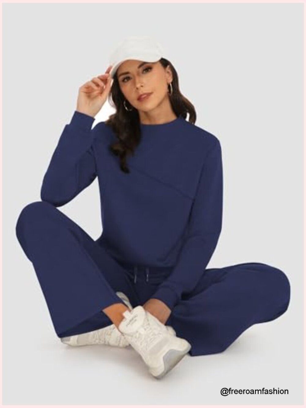 Boat Neck Sweatshirt Wide Leg Sweatpants Travel Loungeset - Picture 5 of 7